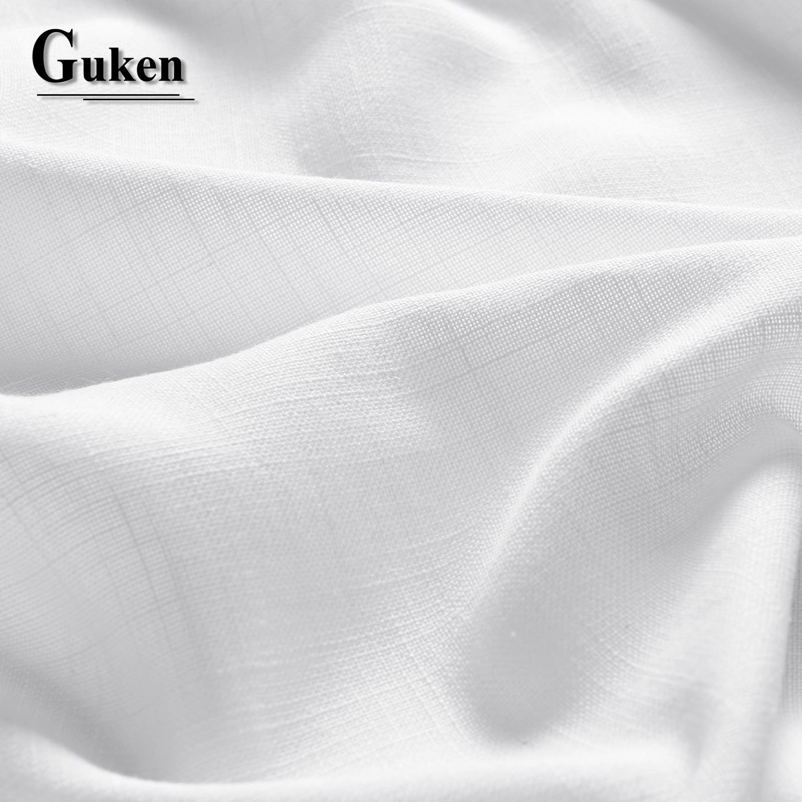 Guken White Linen 52×132 in Curtain Panel 132″ Semi Sheer Light Filtering 1