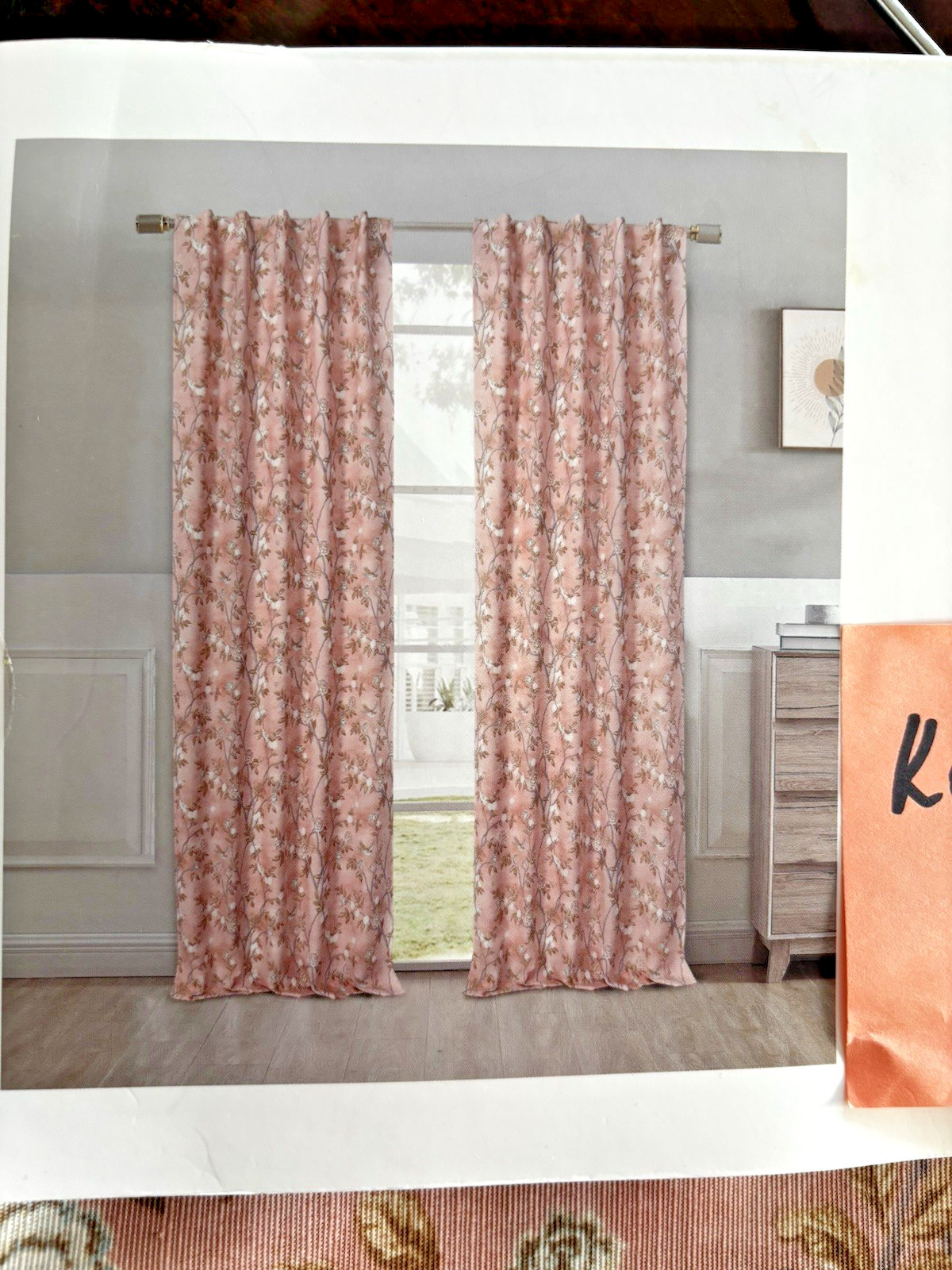 Laura Ashley Window Curtains 2 Panels 38 x 84 Birds Rose Pink Brown Back Tab New