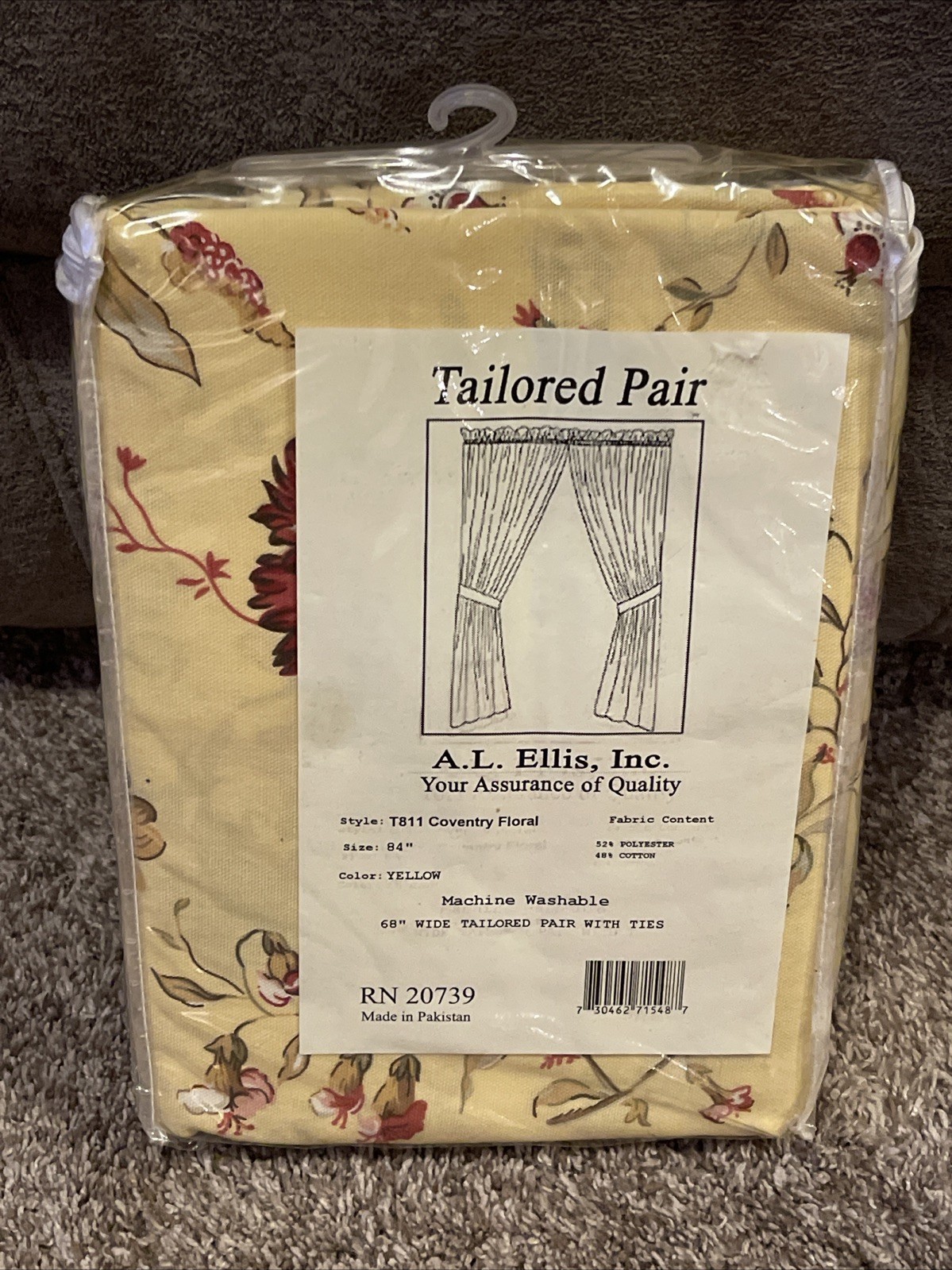 NEW A L Ellis Curtains Tailored w/Ties T811 Coventry Floral Yellow High Quality