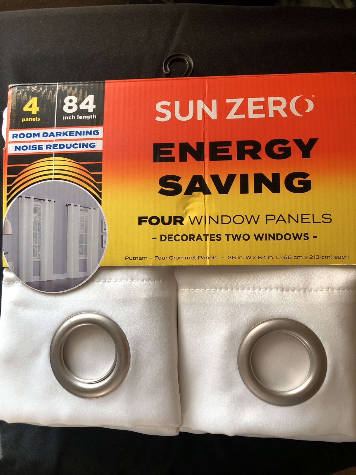 NWT Sun Zero Energy Saving 4 White Panel Curtains 26″x84″ each