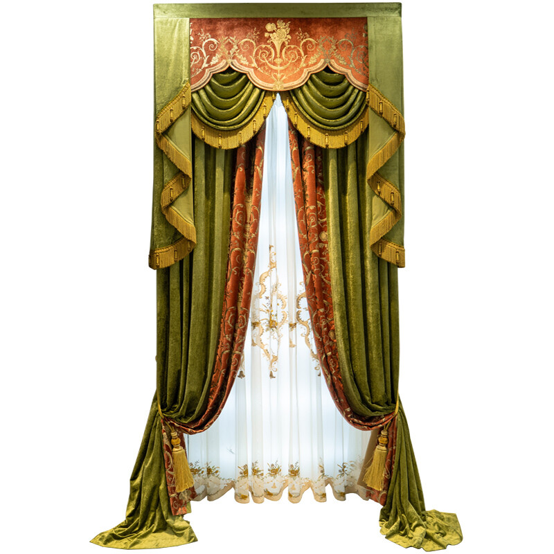 classical European chenille printing red green thick curtain valance tulle M1524