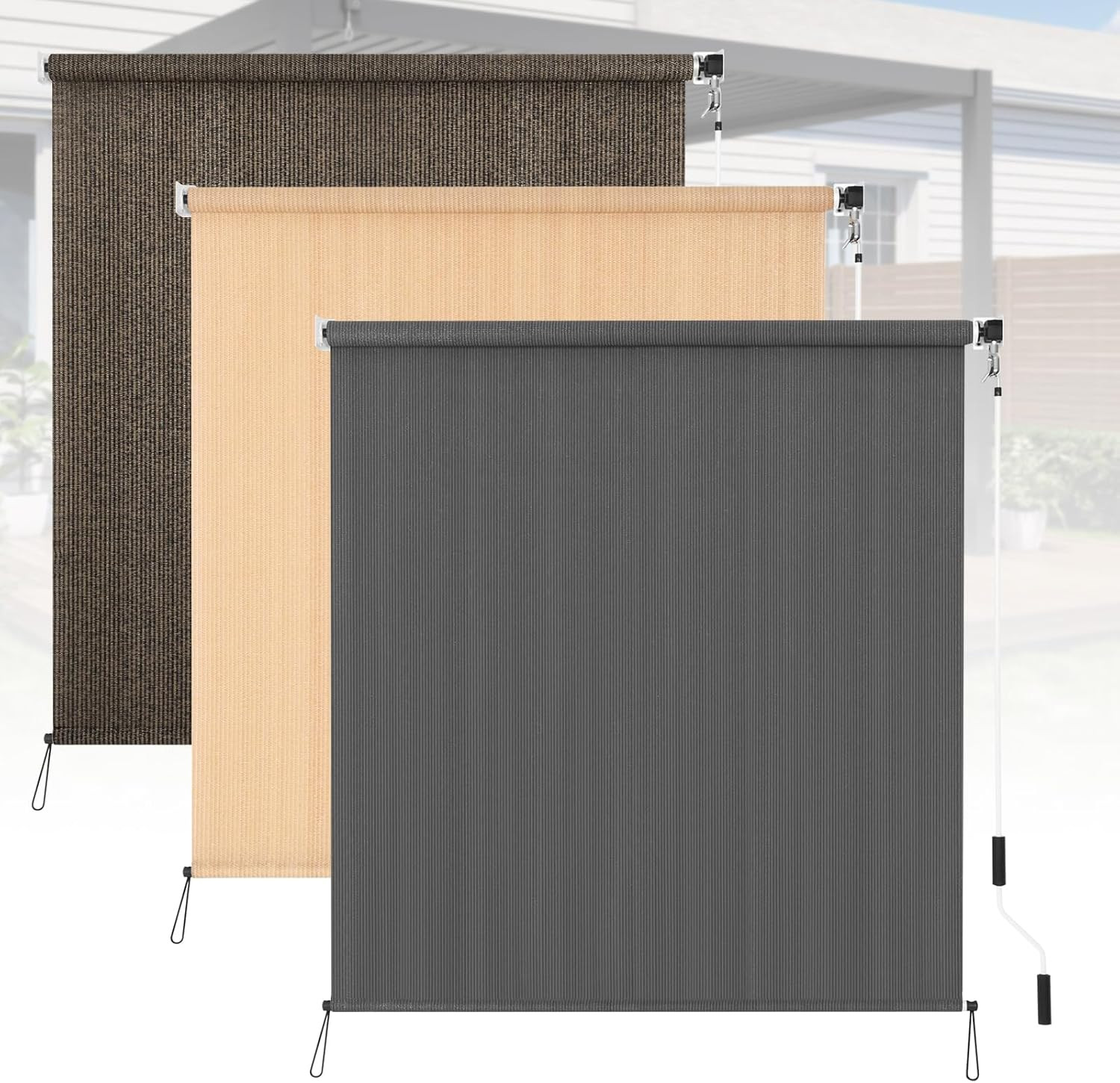 Outdoor Roller Shades 6′ W X 8 L (72″ W X 96″ H), Cordless Patio Shades Roll up