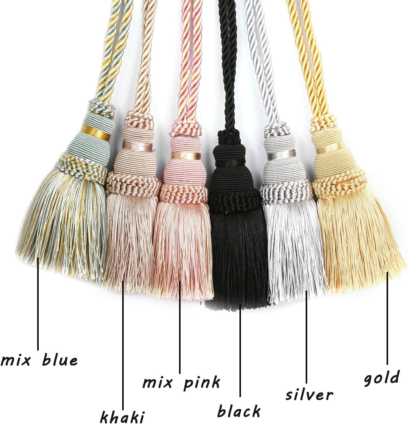 2 Pack Curtain Tie Backs Rope Tassels For Curtains Drape Tiebacks Black 19.6inch
