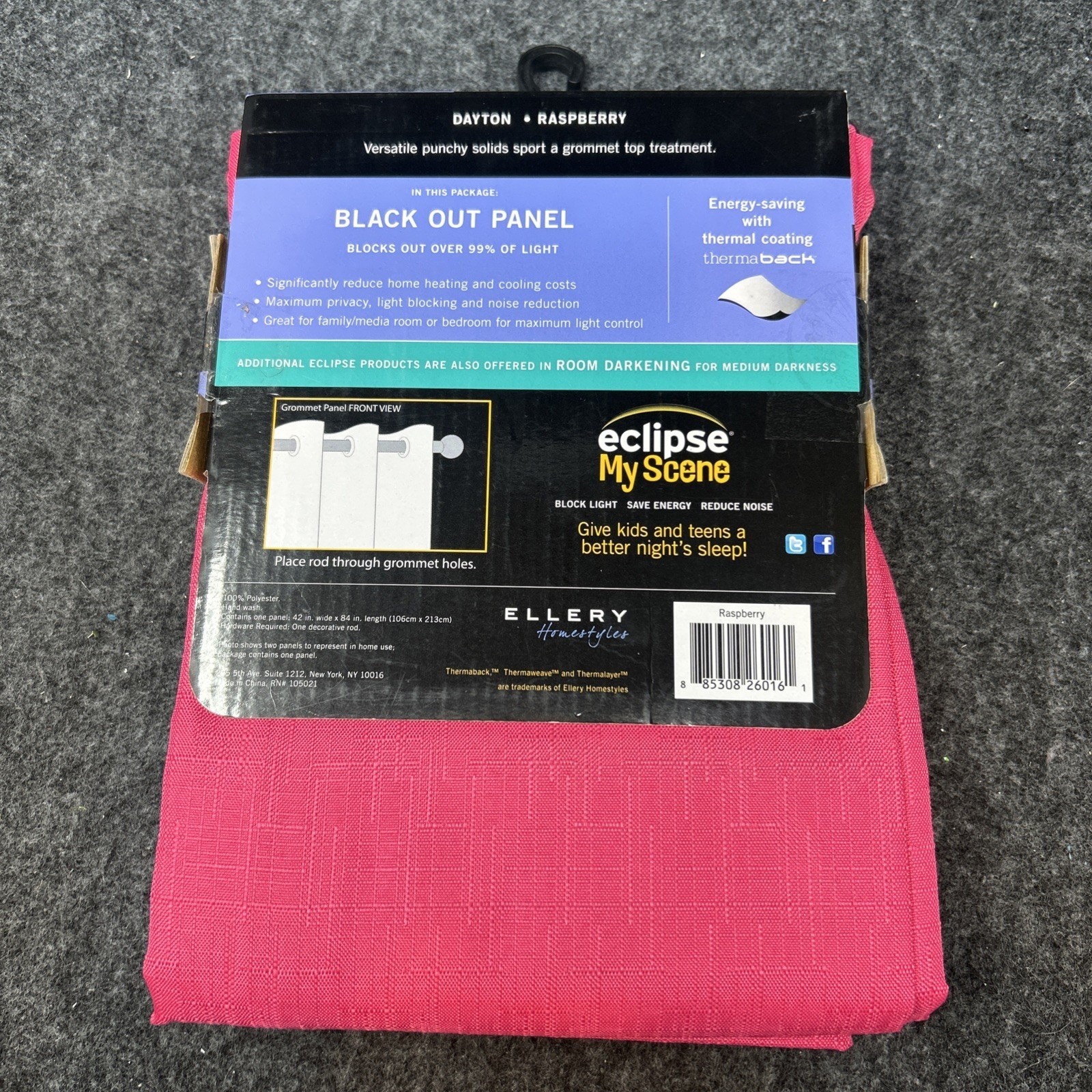 NEW Eclipse My Scene Blackout Curtain Panel Dayton Raspberry 42″ x 84″ Grommet