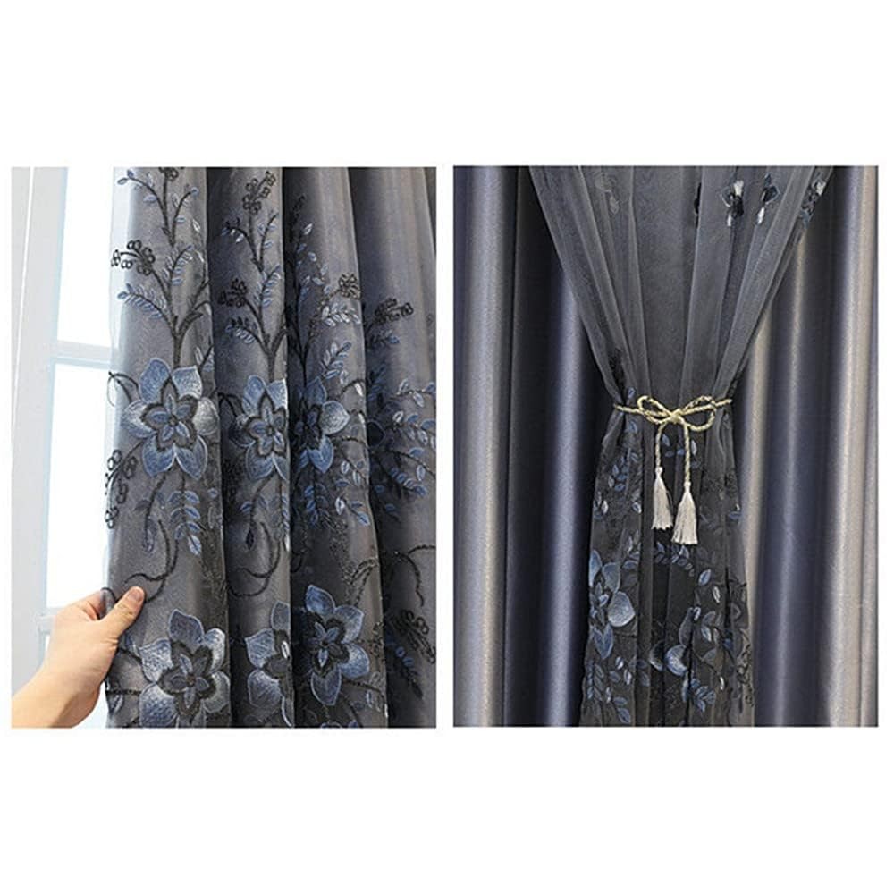 1 Pair European Double Layer Curtains for Living Room Bedroom Luxury Flower E…
