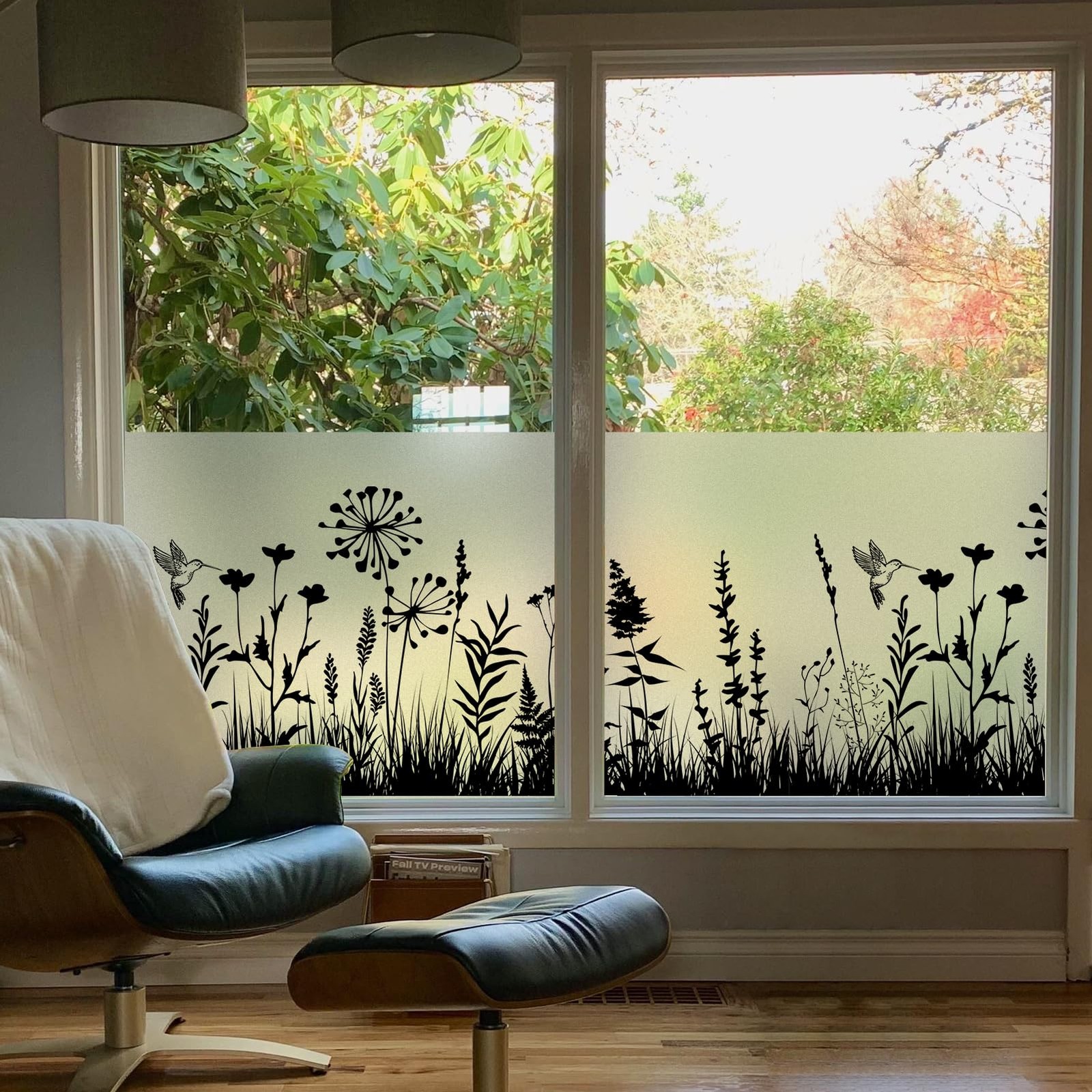 Decorative Floral Black Frosted Window Film Static 35.4″ x 78.7″, A424-black