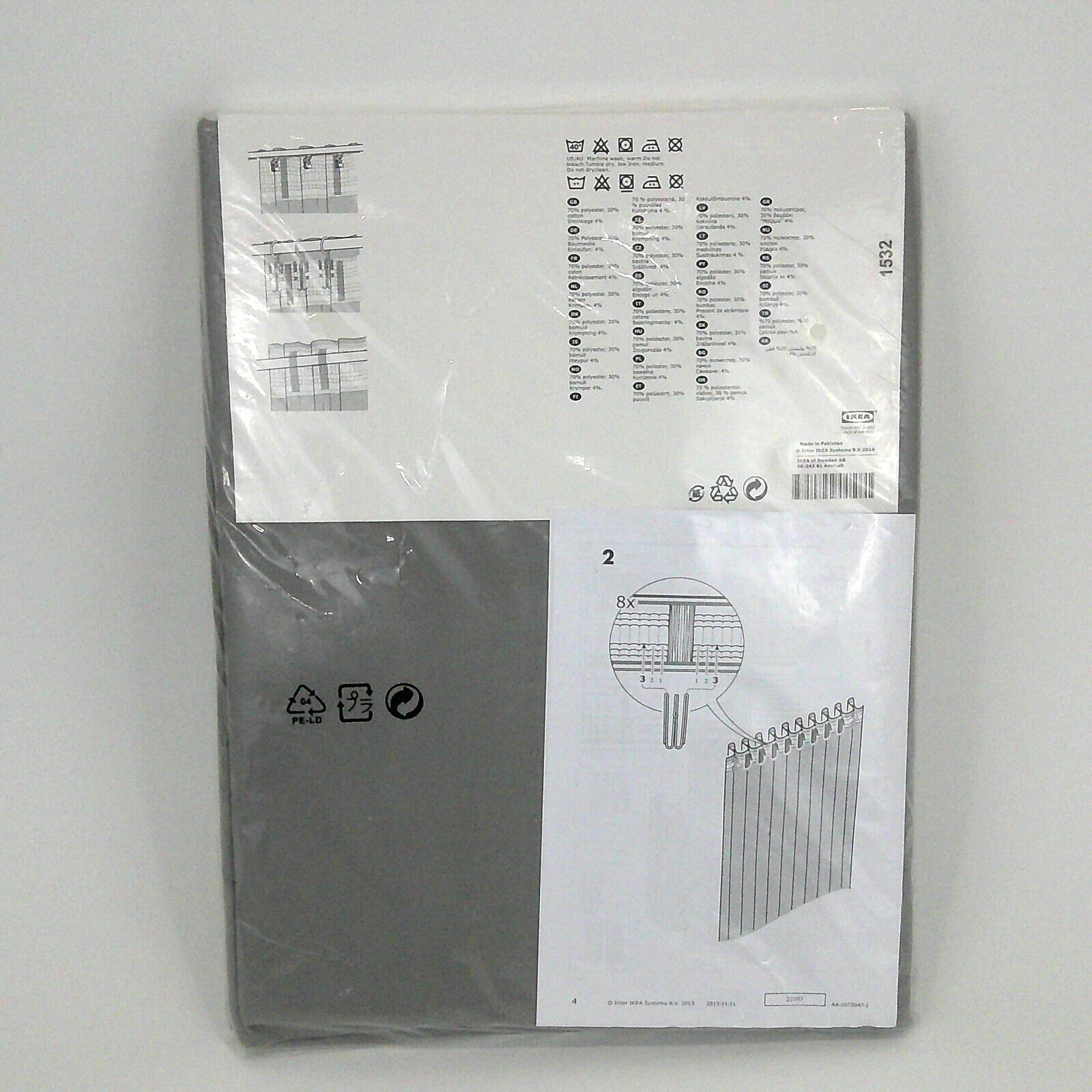 IKEA Vivan Curtains Gray 57×98.5 3 Panels Solid Opaque Polyester Cotton Drapes