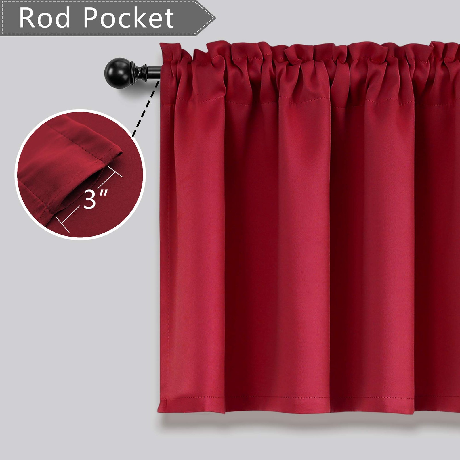 Mrs.Naturall Red Kitchen Valances 2 Pack Rod Pocket Blackout Insulated Thermal R