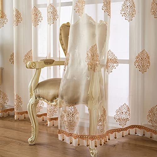 Embroidered Sheer Curtains 52″W x 96″L (Pack of 2) Sheer With Beads-damask