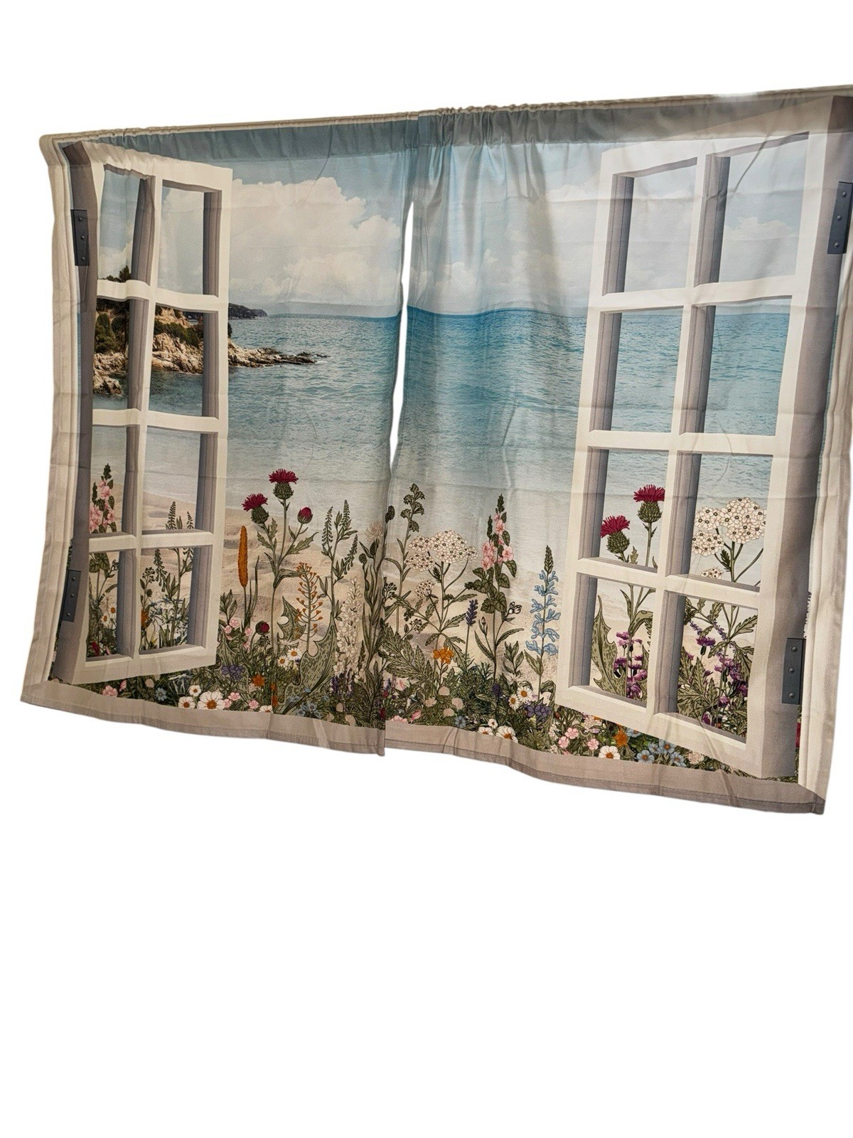 Coastal Beach Cloth Bathroom Window Curtain Panels Set of 2 Ocean View 35×27