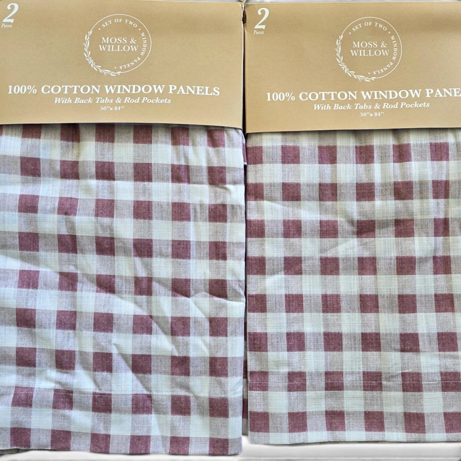 Set 4 Gingham Check Curtains 50×84 Cotton Farmhouse Cottage Window Panels