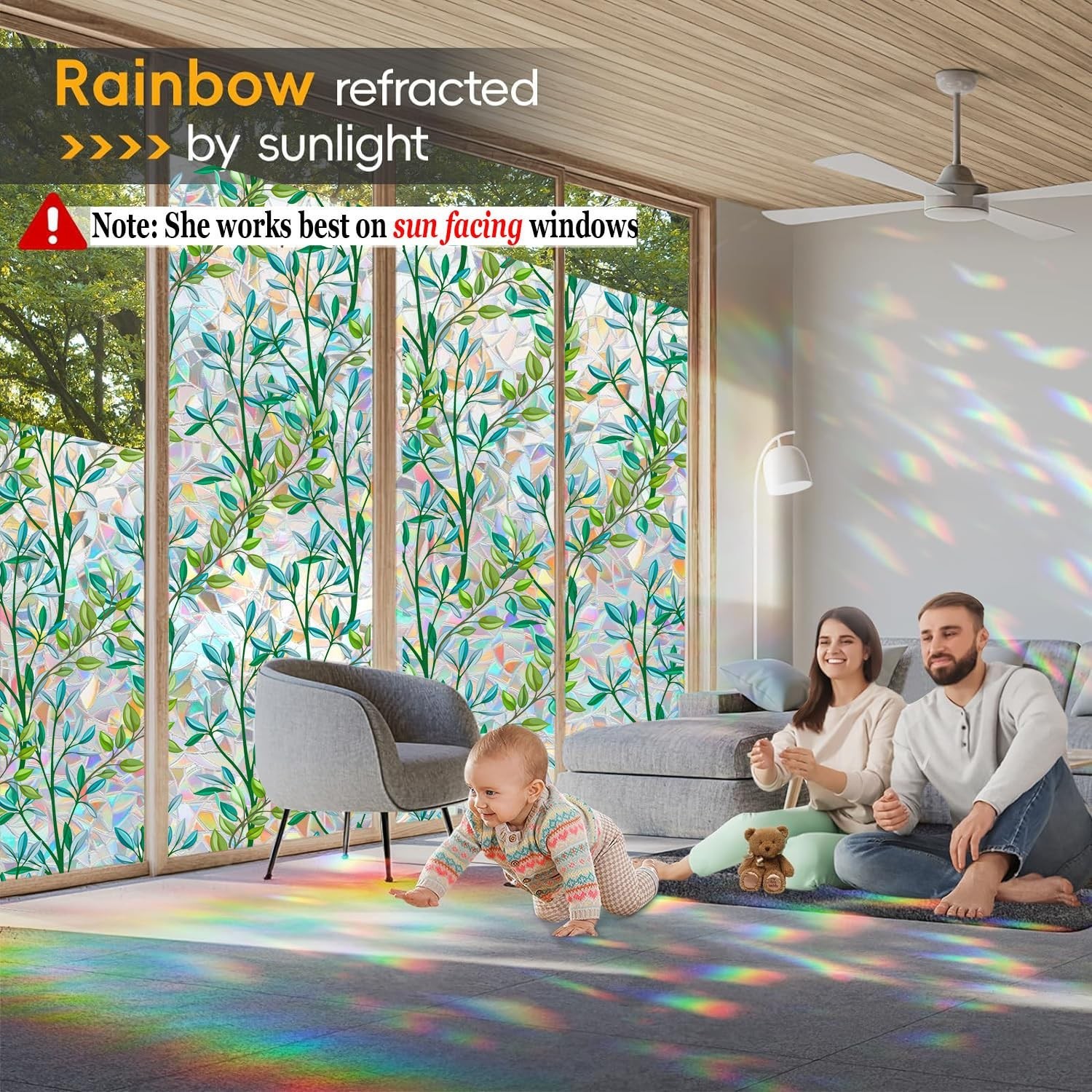 Window Privacy Film with Cutting Grid, Non-Adhesive Stained Glass Window Film…
