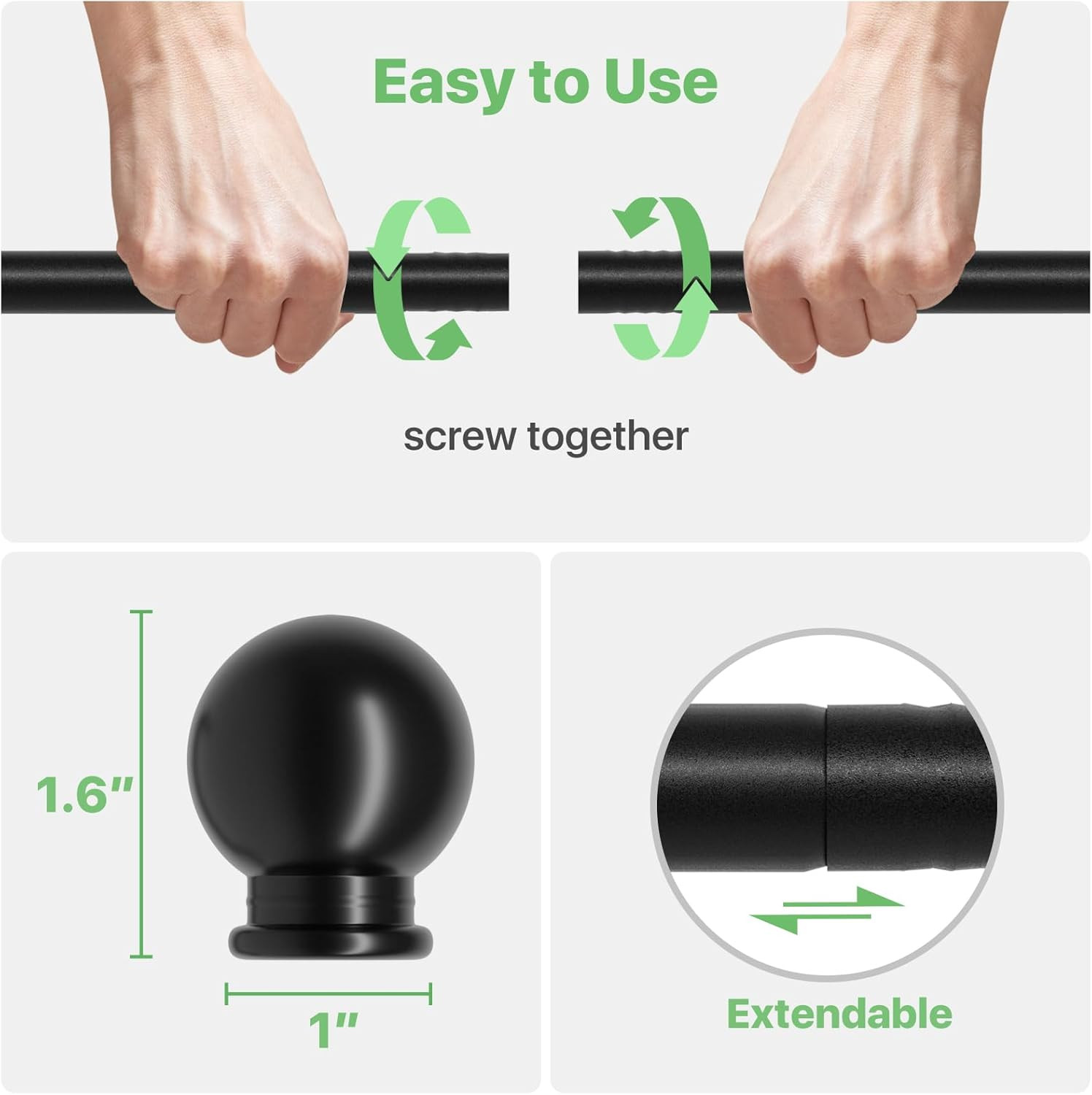 Black Curtain Rod Set 28-48 Inch Adjustable Metal Drapery Rod with Brackets