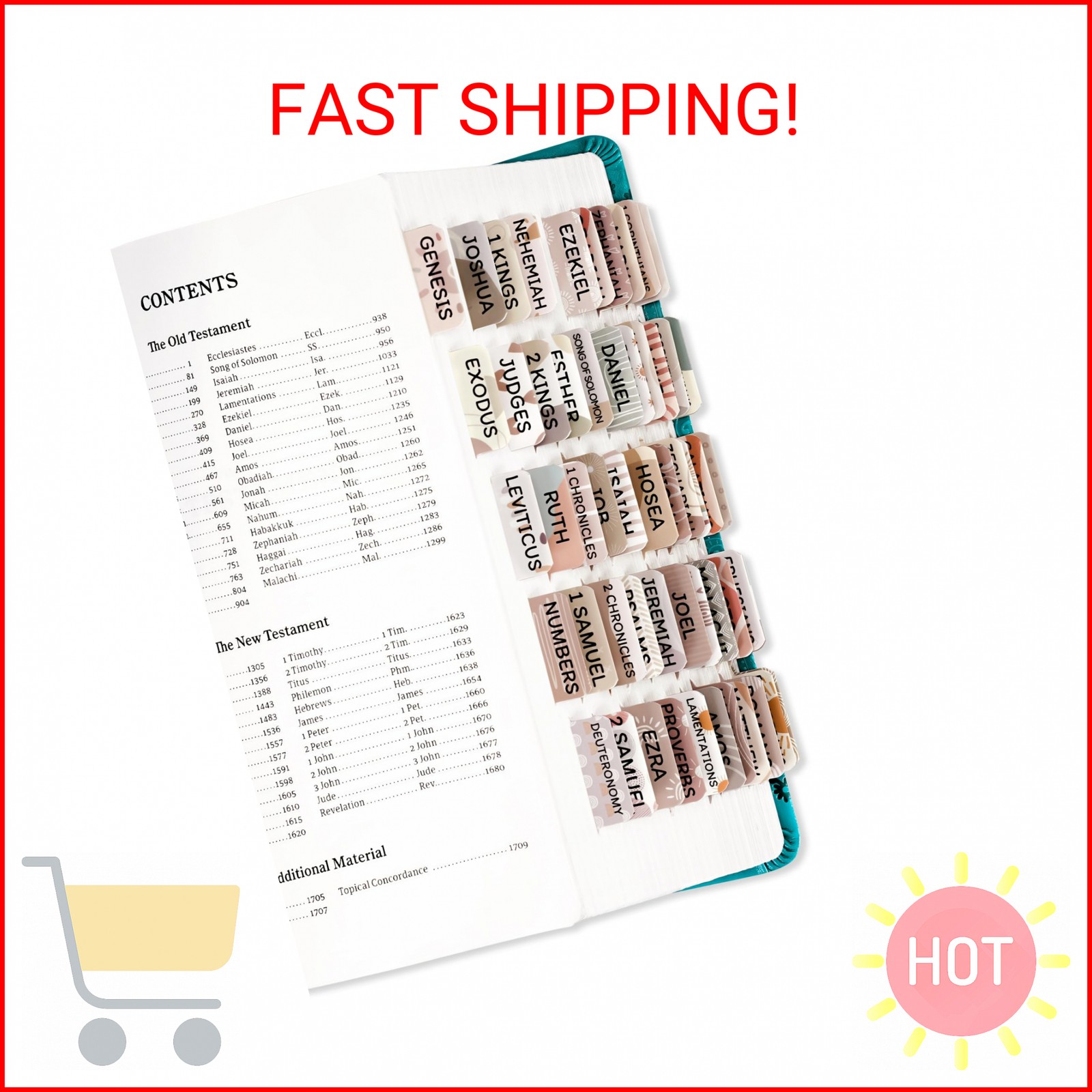 Laminated Bible Tabs for Women & Men – Large Print Tabs for Study Bibles, Boho T