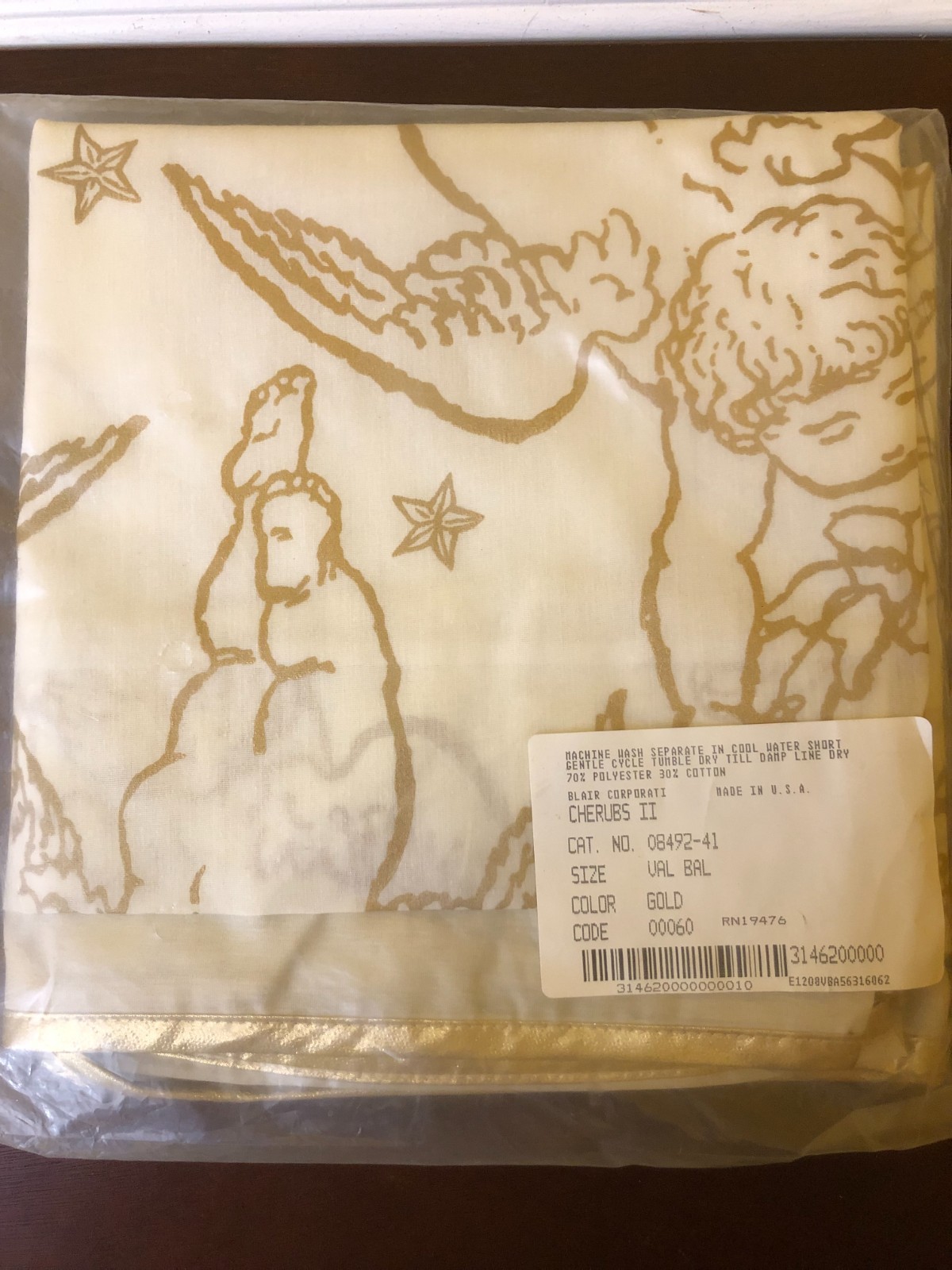 Blair Corp Cherubs II Gold Valance Window Treatment 70/30 Poly Cotton NOS USA