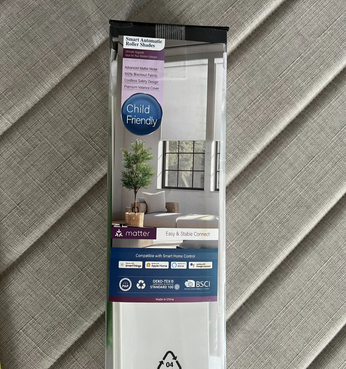 Motorized Roller Shades with Remote, Hub-Free Smart Cordless Blinds, 72″L x 36″W