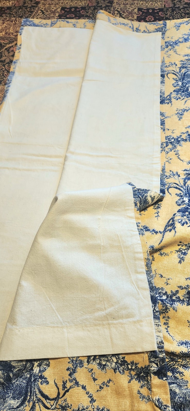 VINTAGE Yellow/Blue FRENCH TOILE Curtains 100% COTTON Fully Lined 51″L/50″W