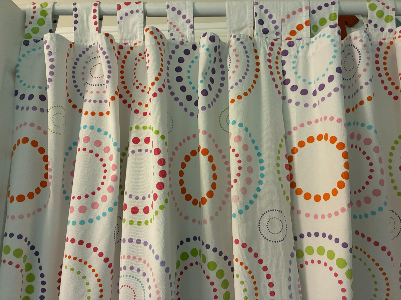 2 curtain panels white multicolor geometric print tab top 39 W x 75 L