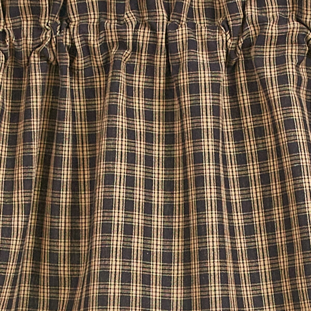 STURBRIDGE PLAID BLACK TAN LINED FARMHOUSE VALANCE , NEW, 60X20