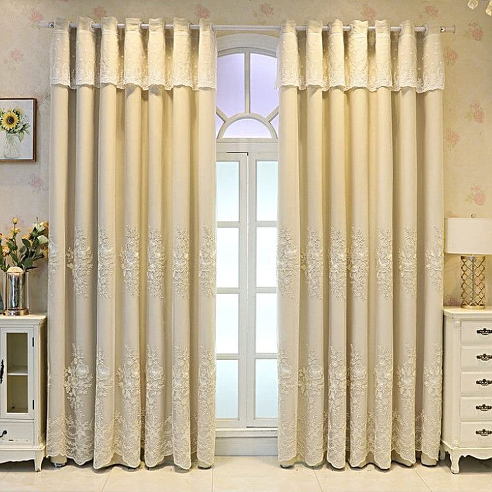 Amidoudou 1 Pair European Double Layer Curtains Luxury Flower Embroidered