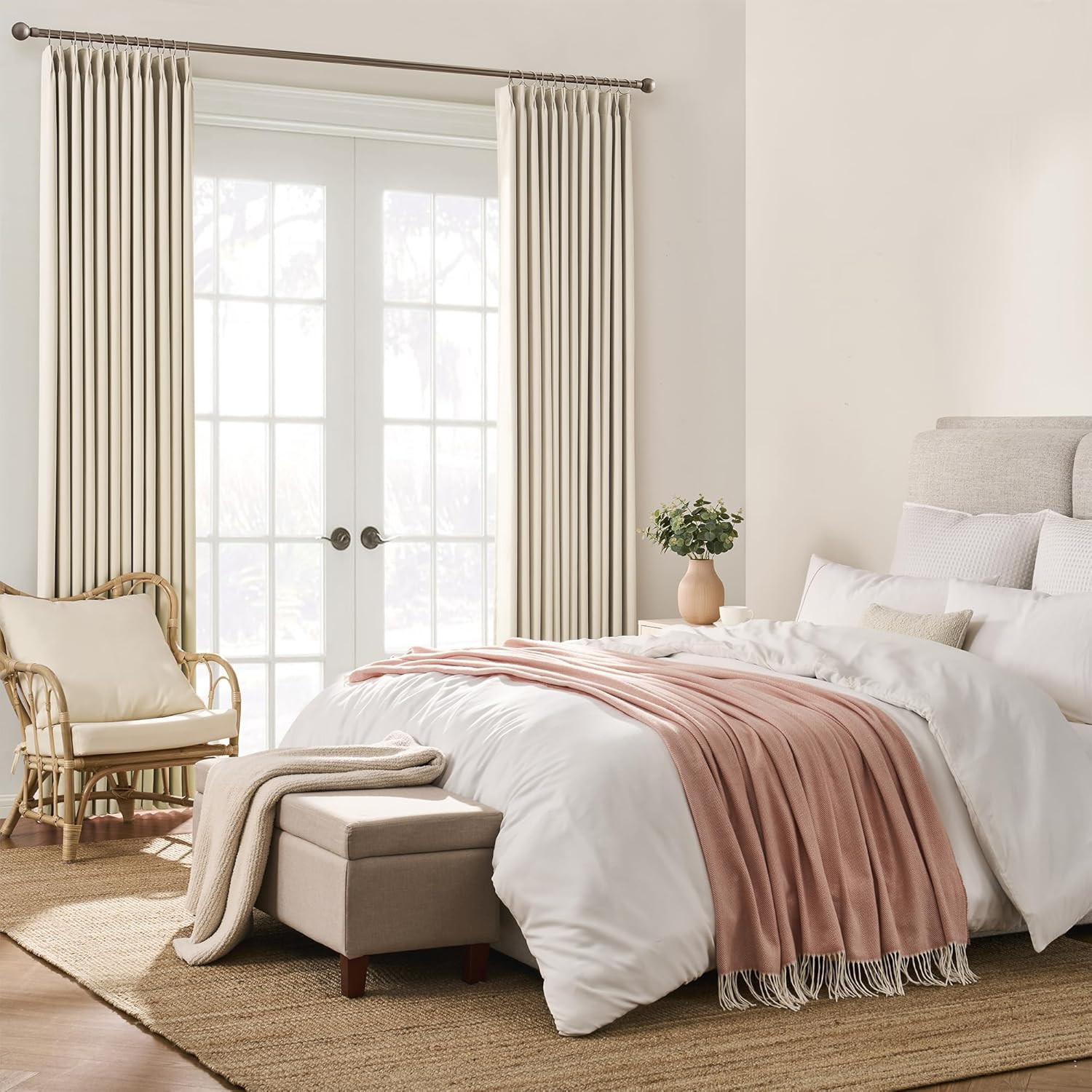 Extra Wide Blackout Curtains 80×102 for Sliding Doors, Cream, 2 Panels Set