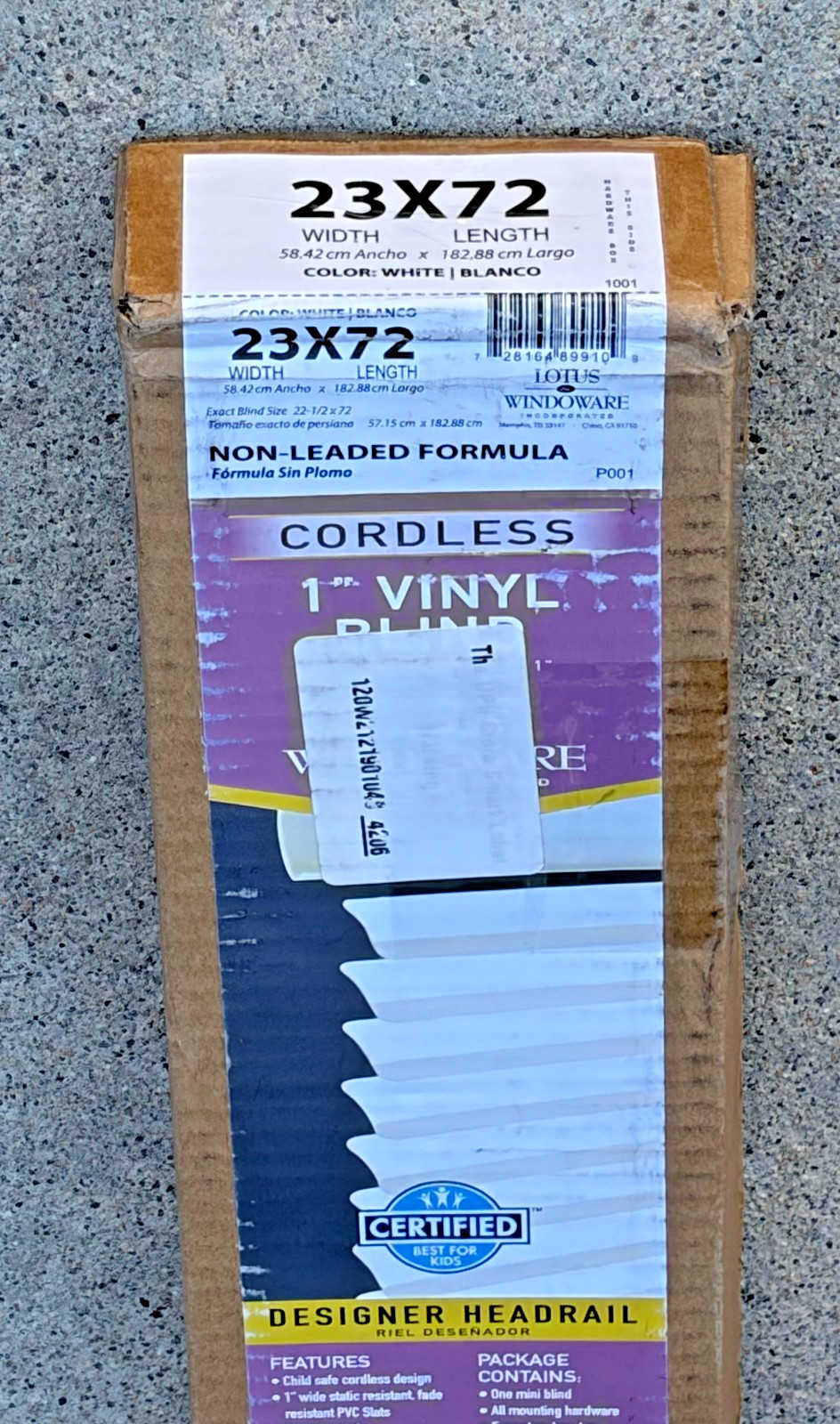 Lotus & Windoware 23×72 White Cordless 1″ Vinyl Mini Blind New Open Box Complete
