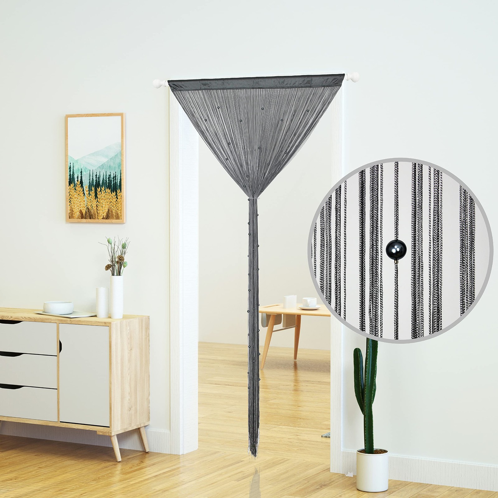 Beaded String Curtain Grey Boho Room Divider Doorway Window Privacy Panel 39×110