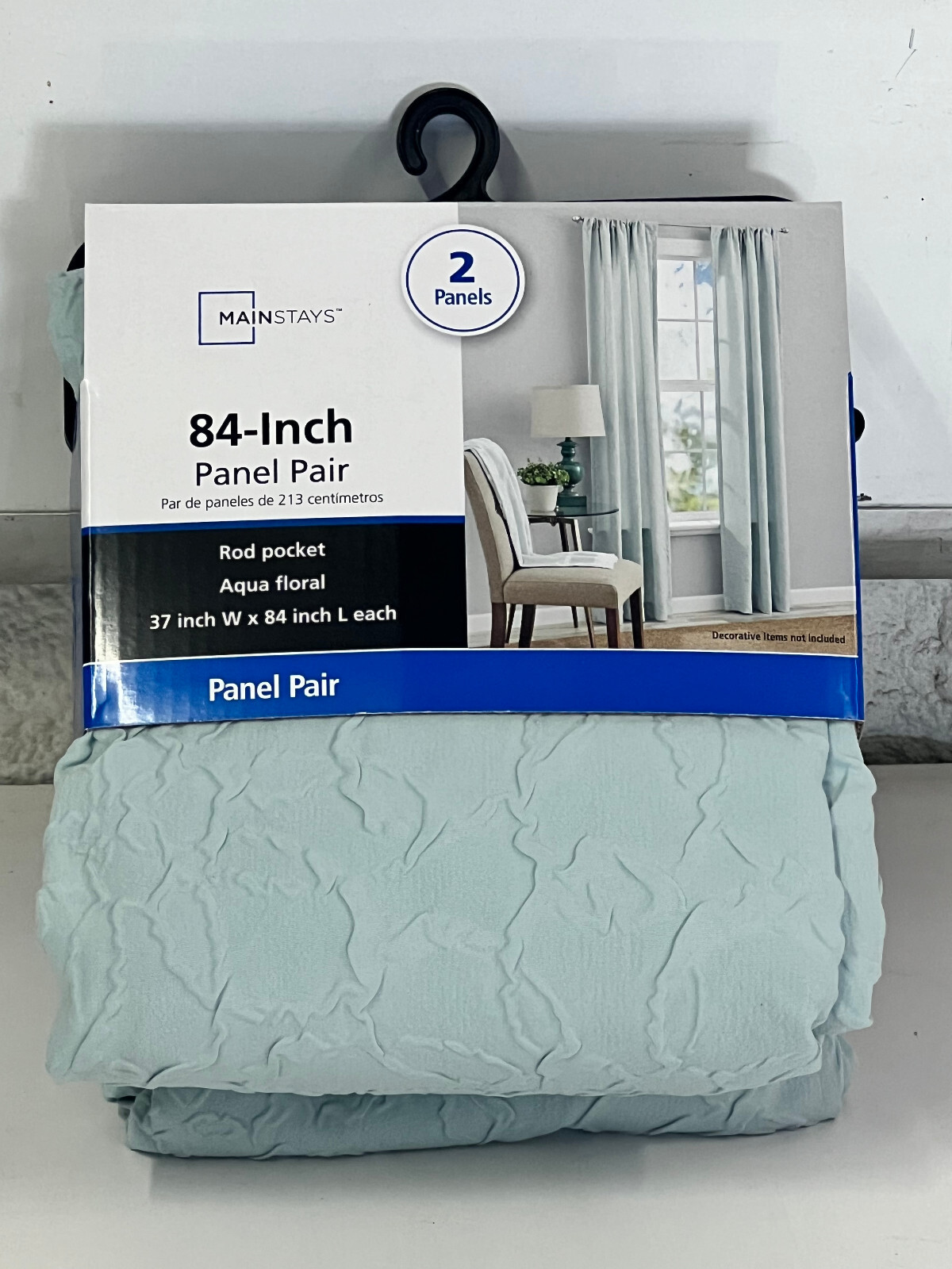 PAIR Mainstays Rod Pocket Curtains 37×84″ Light Filtering Aqua Floral