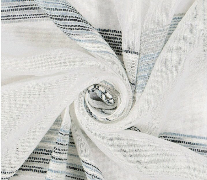 VUE ELEMENTS Kyoto Semi-Sheer Striped Single Curtain Panel White Blue 84″ New