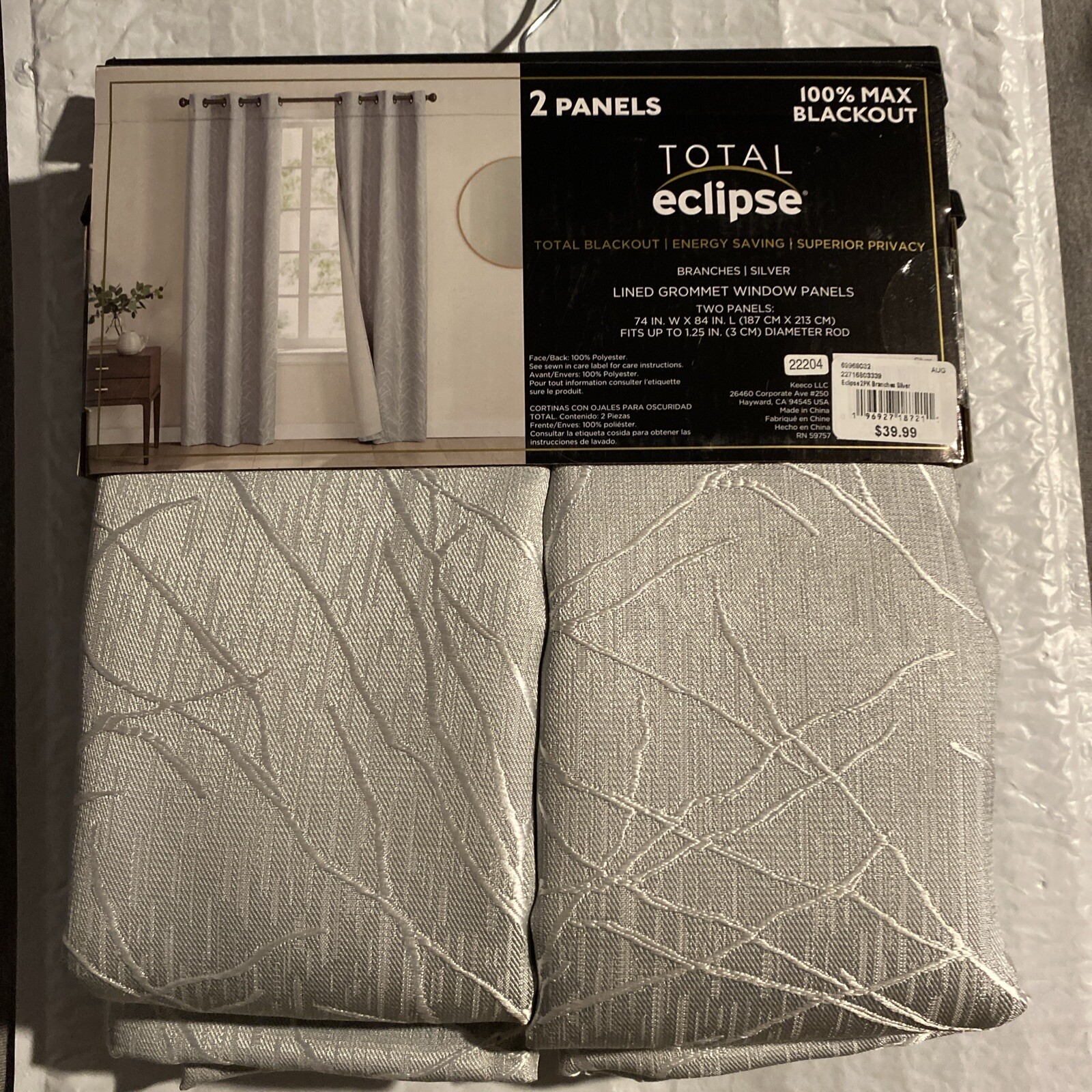 Total Eclipse 100% Max Blackout Branches Silver Lined Grommet (2) Window Panels