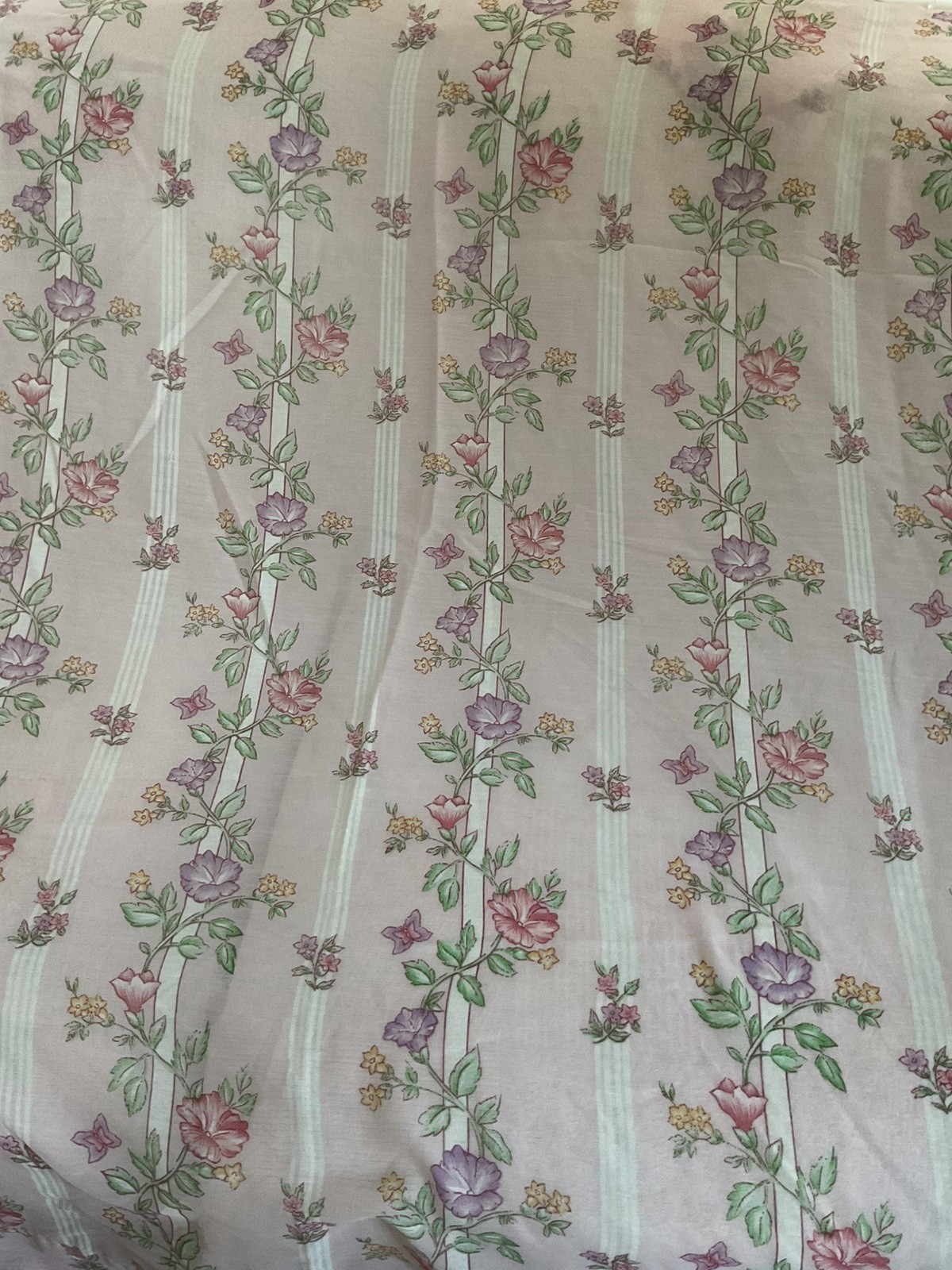 Sheer Pink Pastel Floral With White Stripes Long Curtain Panel Pair
