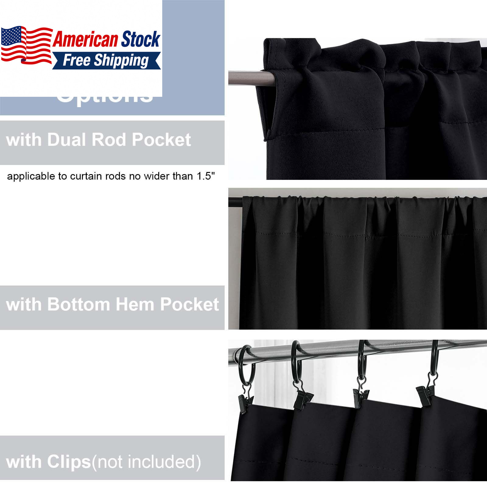 2PCS Blackout Tier Curtains 30x36in Black Thermal Insulated FROM USA