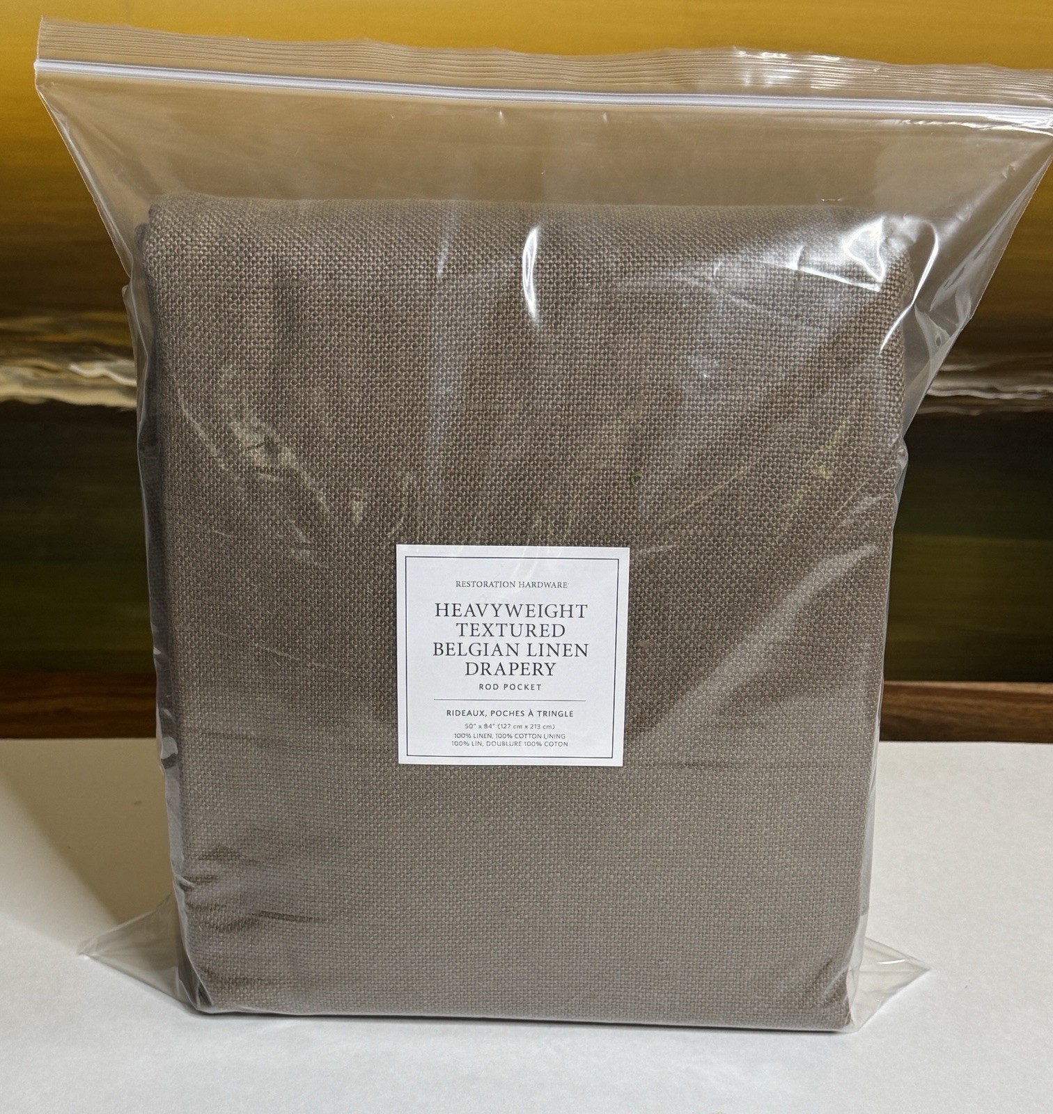 Restoration Hardware Heavyweight Textured Belgian Linen Drape RP 50 x 84 Mocha