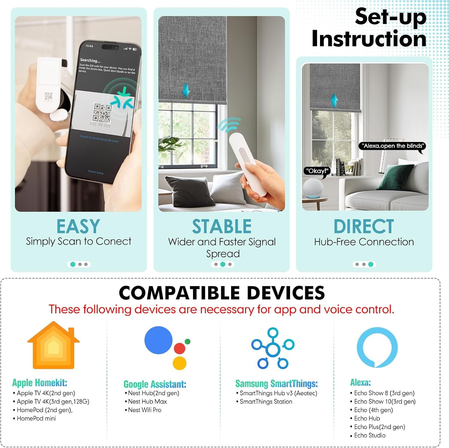 Smart Motorized Blackout Blinds with Remote & Solar Panel, Grey 27×72