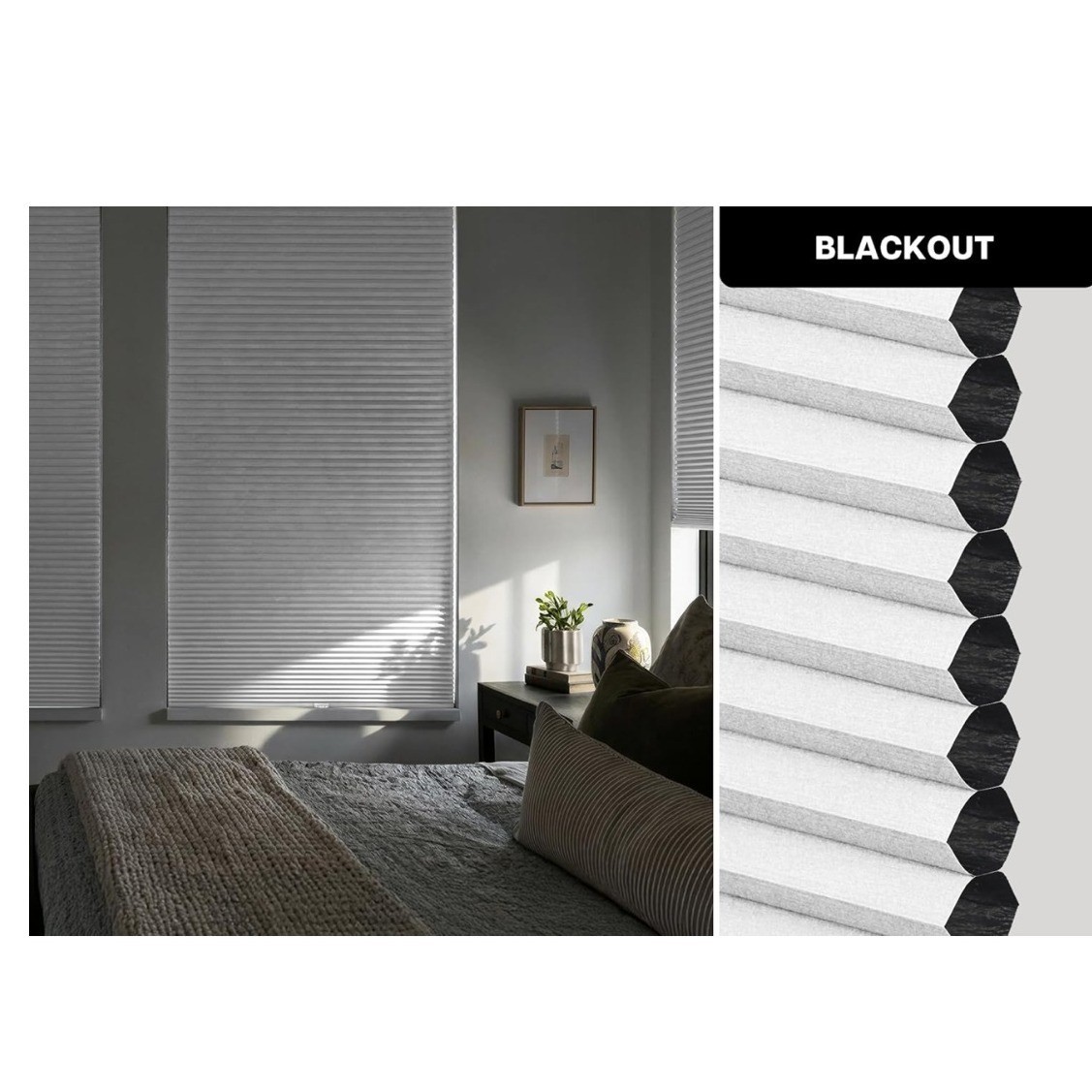 LazBlinds Cordless Blackout Cellular Shades No Drill Silver White 31.5W x 72H