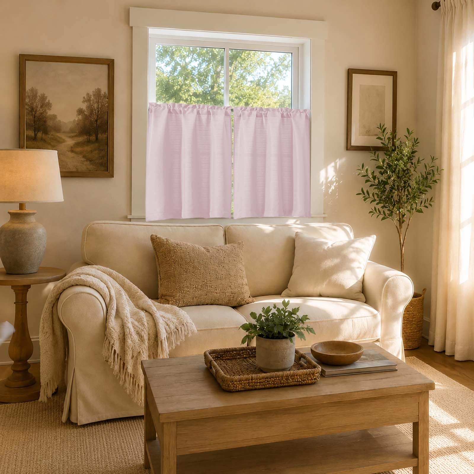 Blush Pink Kitchen Curtains 2 Panel Faux Linen Cafe Short Light Filtering 30×36