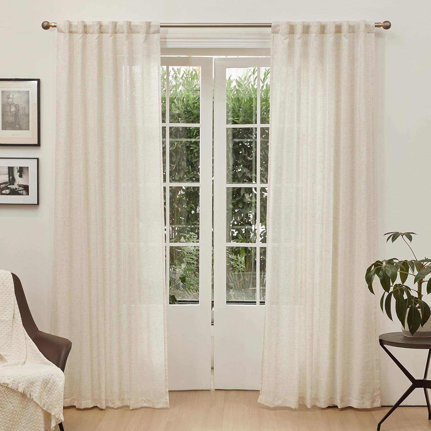 Linen Curtains for Living Room, Natural Semi Sheer Curtains & Drapes 84 Inches L