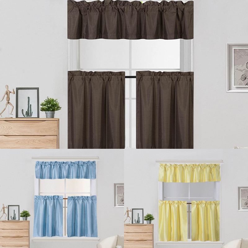 NEW KITCHEN COLLECTION BLACKOUT WINDOW DRESSING CURTAIN 2 TIER 1 VALANCE SET K4