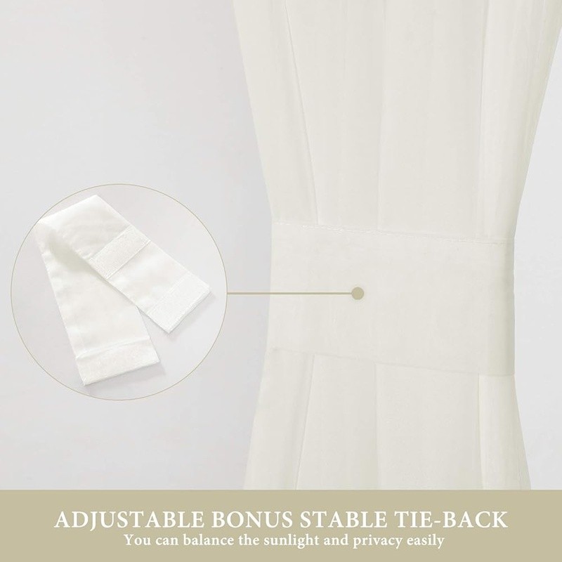 Sheer Polyester Door Curtains W/ Panels & Adjustable Tie-Backs Home Decor New