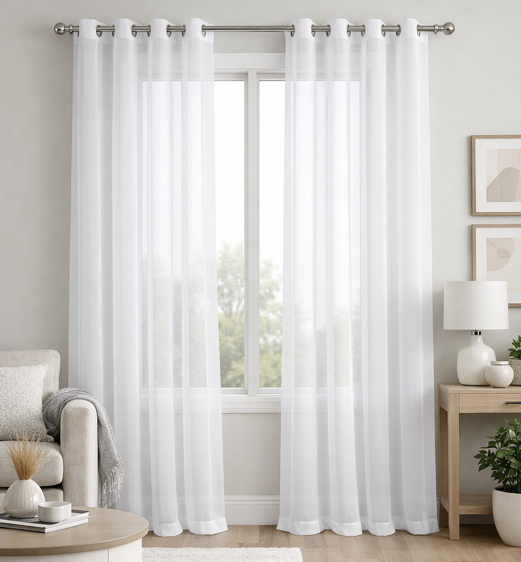 95″ inches Long White Sheer Window Grommet Curtain Set (2 Panels)