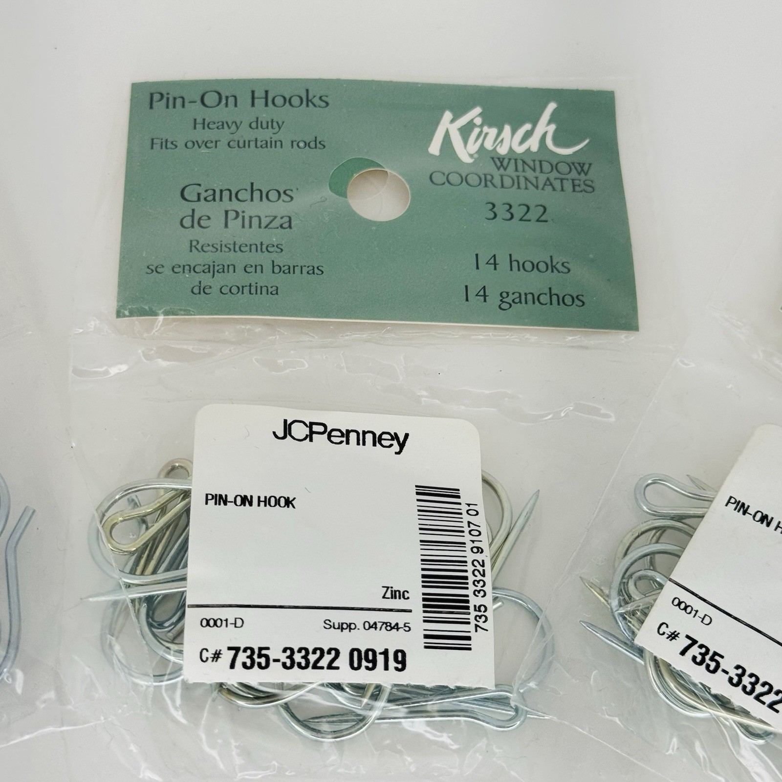 Kirsch Window Coordinates Pin-On Hooks 3322 Bag of 14 Hooks Lot of 3