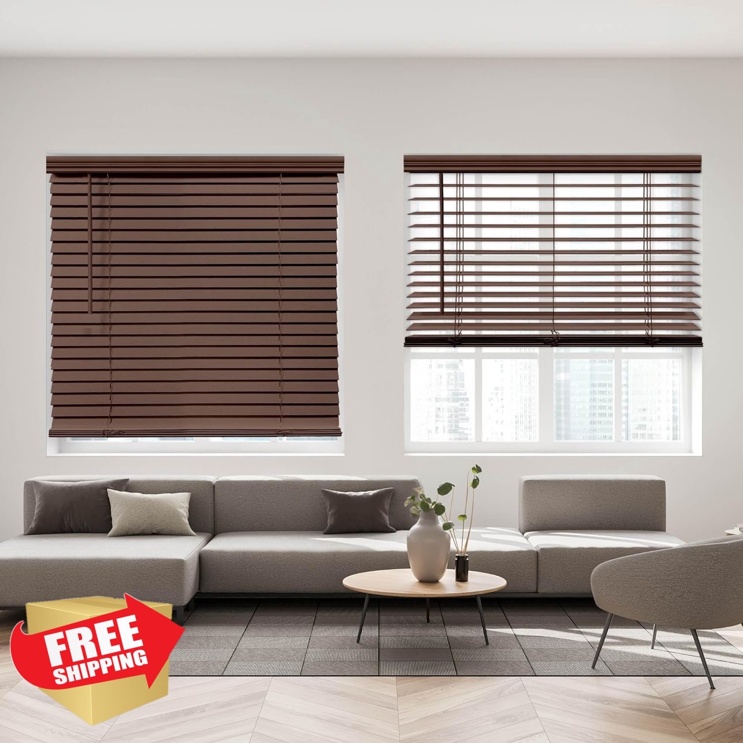 DEZ FURNISHINGS 20.5″Wx60″H Bark Brown Faux Wood Blind