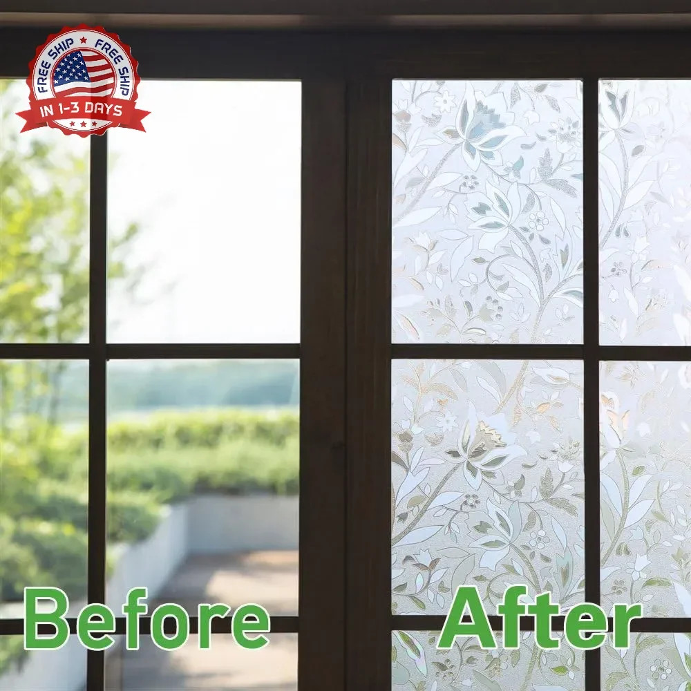 NIVIY Window Privacy Film with Installation Tools, Bathroom Stained Glass Decora
