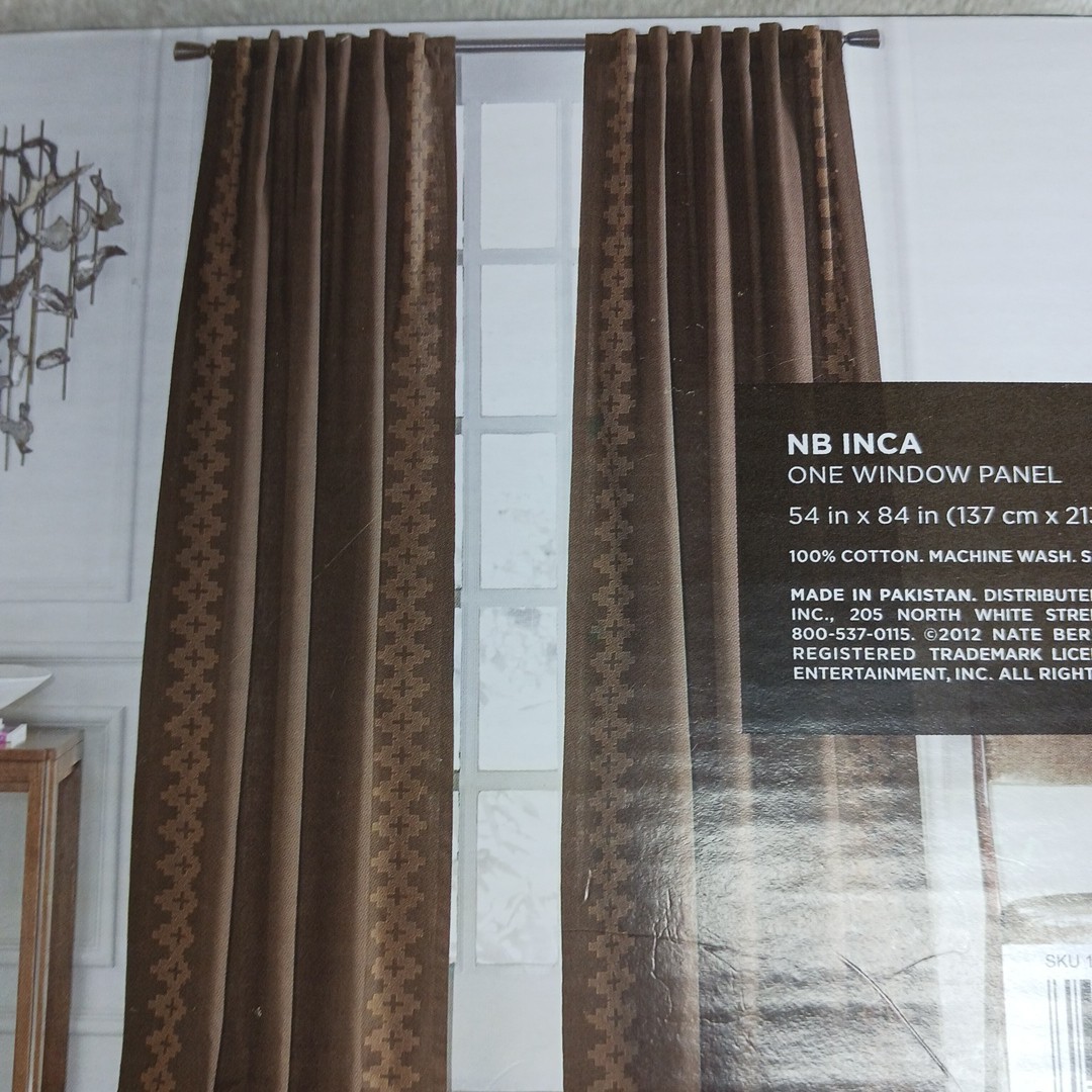 Nate Berkus INCA Pattern 54 x 84″ Brown Cotton Window Panel Drape Curtain x1 NWT