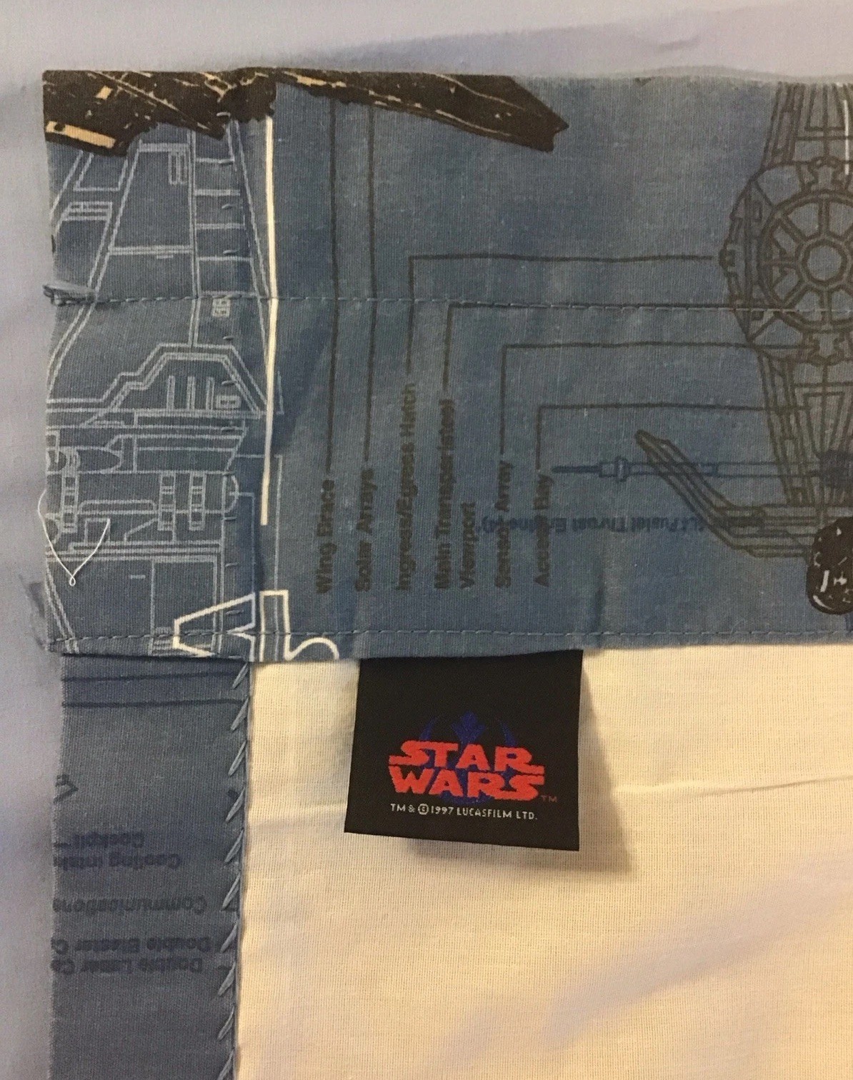 1997 Star Wars 2 Valance + 4 Panel Curtains Blue blueprint Millennium Falcon