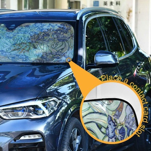Car Windshield Sunshade Irises Pattern, Blocks Sun Visor Protector Blue