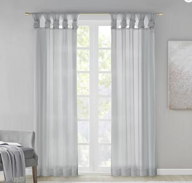 Madison Park Elowen Tab Top Sheer Set of 2 Curtain Panel 50in W x 63in L Gray