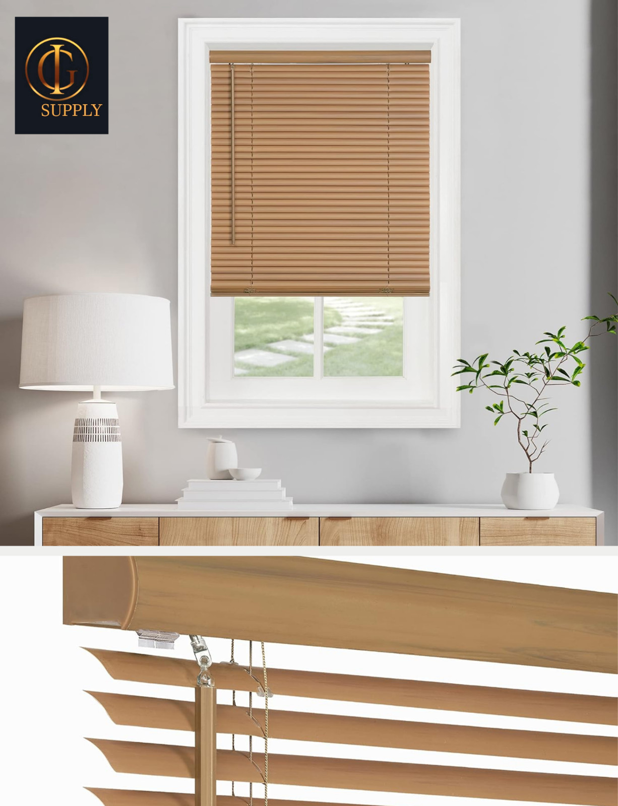 Cordless Light Filtering Mini Blind – 39″ W, 64″ L, 1″ Slat – WOODTONE ~2 PACK~