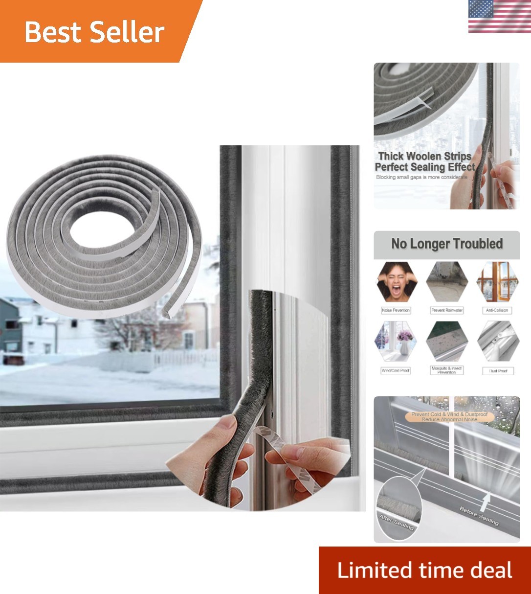 Strong Adhesive Window Weather Stripping – 33ft Soundproof & Dustproof Seal