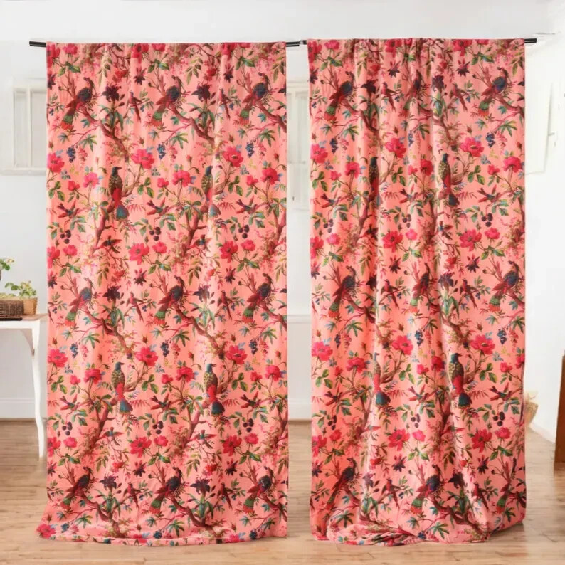 Peach Velvet Curtain Drape Window Decor Door Curtain Blackout Luxury Curtain